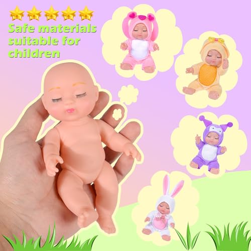Set 4 muñecas bebé 7 pulg. con disfraces animalitos miniatura 4