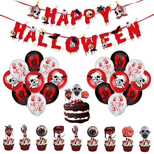Decoración De Fiesta De Halloween Set, Fyvadio Halloween Globos Banner Set, Halloween Feliz Banner, Decoración Halloween Cupcake, Banner de Globo de Halloween Kit, Decoración de Hogar Halloween Cover