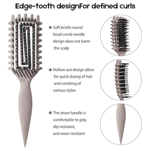 Image of Curly Hair Brush Candybrush Curl Defining Brush for Detangling Shaping and Defining Curls for Women, Men, Wet & Dry Hair (Black Beige)
