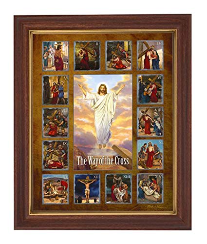 Gerffert Christian Wall Art in Mahogany Toned Wood Frame, 10 x 12.5-Inch, Stations of The Cross