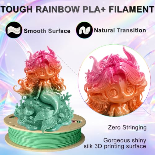 Image of Silk PLA+ 3D Printer Filament Bundle, Shiny Tricolor PLA+ Filament 1.75mm Pack, Shiny Rainbow Multi Color Change, Smooth Multicolor PLA+ Filament for Most 3D Printers - 4 Spools 250g Each