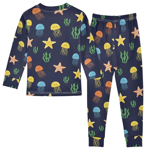 Pajama Sets Long Sleeve Jellyfish Starfish Sea Pattern Soft Comfy Sleepwear 2 Piece PJS 3-8T3