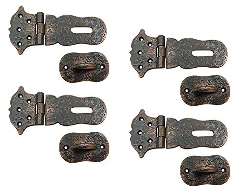 Image of Adonai Hardware inchParan inch Heavy Duty Cast Iron Safety Locking Hasp and Staple (6 inch x 4 Pack, Antique Copper) for Vintage Pirates Treasure Chest, Trunks, Wooden Jewelry Box, Cases, Furniture and Sheds
