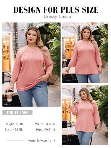 Image of Chulianyouhuo Womens Plus Size Tops 3 /4 Sleeve Casual T Shirts | Crew Neck, Pleated Blouse Tee, Dressy Casual Shirts, Loose Fit Tunic Tops, Soft Fabric, Going Out Outfits