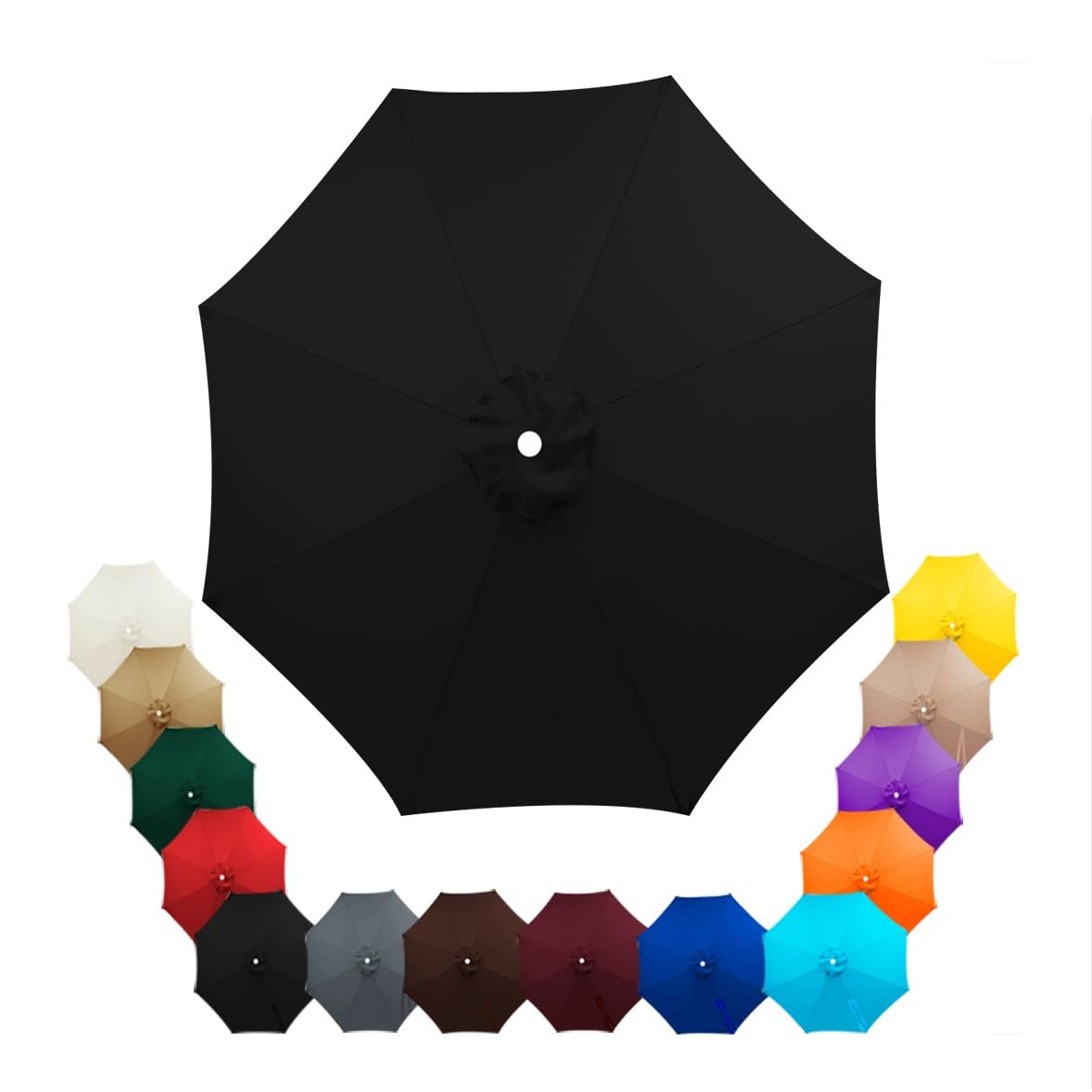 Parasol Replacement Canopy 2.5m, 2.7m, 3.5m, 6/8 Arms , Garden Umbrella Replacement Parasol Fabric, for Yard, Beach, Garden Umbrella, Canopy Only, Beige(Black,2.7m/8-Ribs)