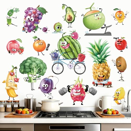 wondever Stickers Muraux Cuisine Fruits et Légumes Autocollants Muraux Mural Stickers Aliments Brocoli Banane pour Cuisine Frigo Armoires