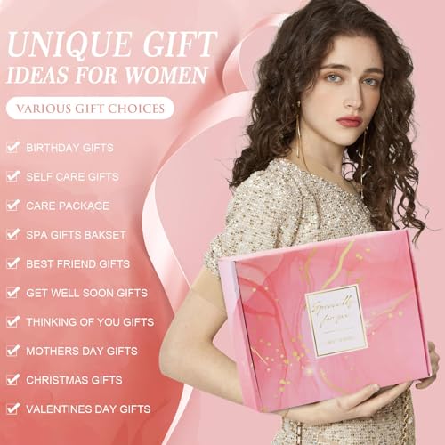 Mothers Day Birthday Gifts for Women Self Care Gift Get Well Soon Gifts, Rose Relaxing SPA Gift Basket Care Package, Luxury Flannel Blanket Mother's Day Gift for Mom Her Wife Grandma Daughter Pink