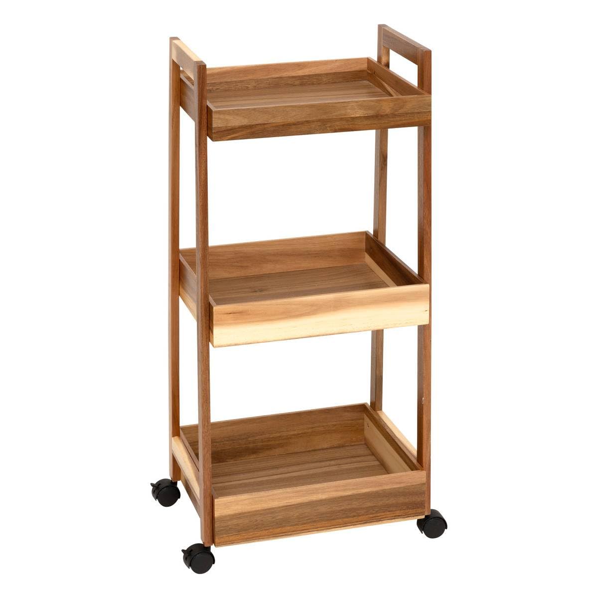 5Five - Carrito de servicio de madera de acacia marrón ACACIA - 40 x 30,5 x 84,5 cm - Carrito de almacenamiento para cocina, dormitorio y baño, ideal para organizar y optimizar