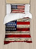 Ambesonne 4th of July Duvet Cover Set, Wooden Planks Painted as United States Flag Patriotic Country...