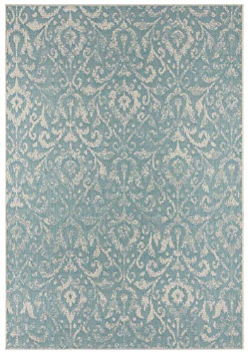 Northrugs In- und Outdoor Teppich Hatta 200x290cm - Flachgewebe Wetterfest Klassisch Orientalisches Design Vintage Look Läufer für Balkon Terrasse Wintergarten Küchenläufer Wasserfest in Türkis Taupe Cover