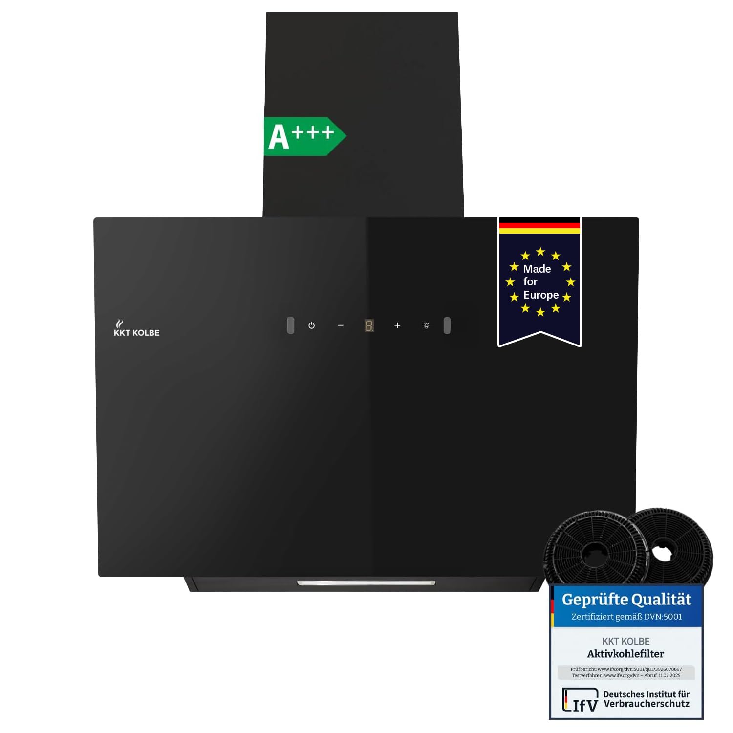 KKT KOLBE Dunstabzugshaube 60 cm | Umluft Abluft | Kopffrei Wandhaube | Schwarz | Glas | LED-Beleuchtung | Edelstahl | Gestensteuerung | SensorTouch | BASE6004S