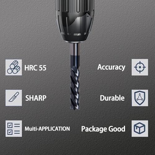 Image of 4 Flute Square Carbide End Mill,AlTiN Coating for Hardened Steel, Cast Iron and Stainless Steel-5 /16 inch Cutting Diameter, 13 /16 inch Flute Length, 2-1 /2 inch Overall Length