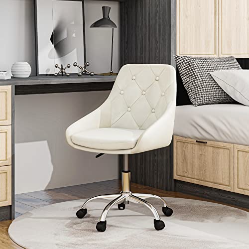 Hosnnile Velvet Home Office Desk Chair, Modern Elegant Soft Ergonomic Dining Chair With Wheels + Tufted Back Stylish + Adjustable Swivel & Height, Upholstered Chairs For Home Living Room (Beige) #TOP6