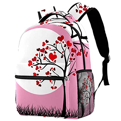 Sac à dos de voyage rose pour filles et garçons avec motif arbre et cœur