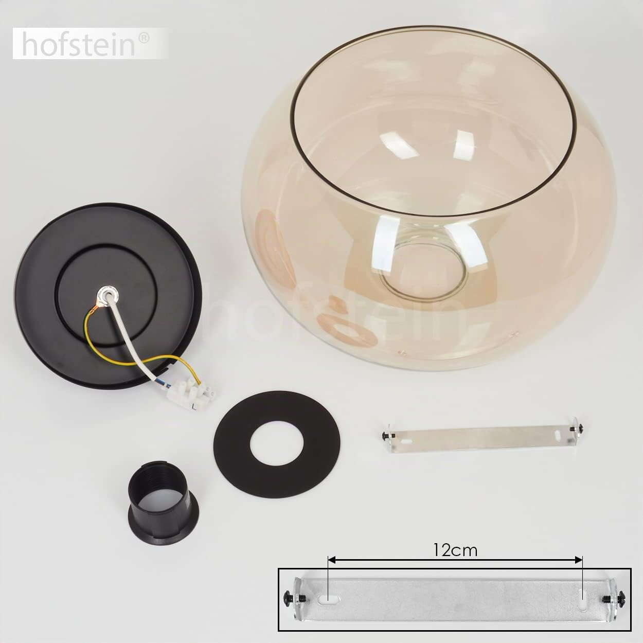 Lampada da soffitto Molloy, lampada da soffitto moderna in metallo/vetro in nero/ambra, lampada a 1 luce dal design retrò/vintage con paralume in vetro (Ø 31 cm), 1 x E27, senza lampadina/e