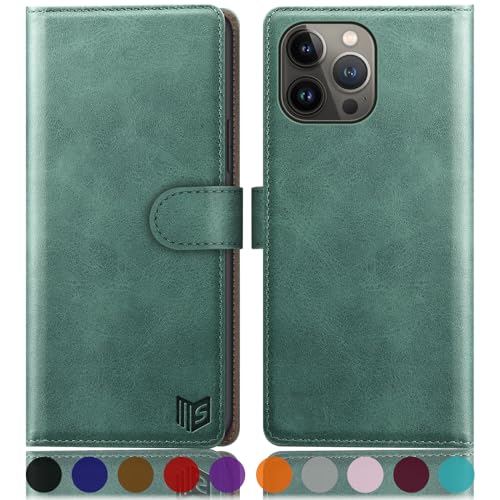 Coque iPhone 15 Pro Max SUANPOT avec portefeuille cuir PU vert clair