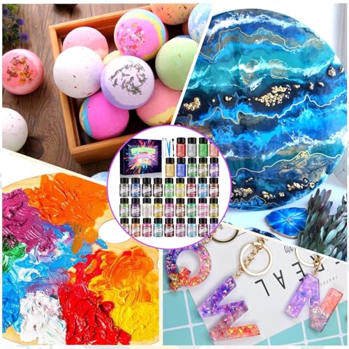 Miniatura 7 de Vipnaji Polvo De Mica - 36 Colores Polvo Pigmento De Resina Epoxi, Tinte De Jabón Natural, Tinte En Polvo Metálico Para Hacer Joyas,Jabón, Vela, Bombas De Baño,Slime,Arte Uñas Etc