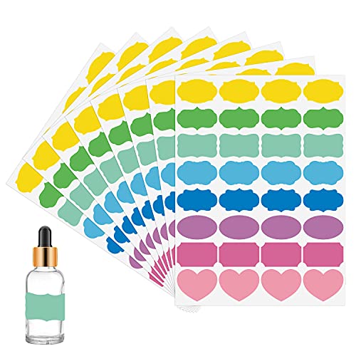 Wisdompro Lot de 256 étiquettes autocollantes colorées de forme fantaisie pour bouteilles d'huiles essentielles, bocaux Mason,Compte-gouttes/vaporisateurs,...
