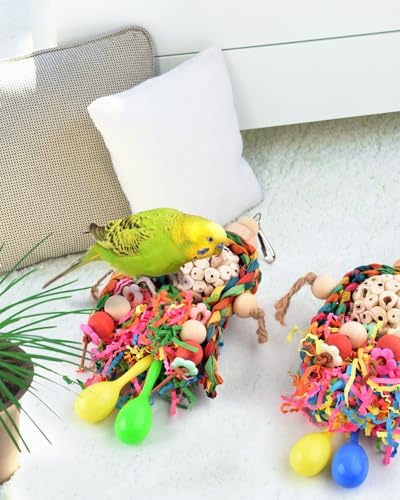 Bissap Conure Toys, 2피스 새 앵무새 채집 슈레더 걸이식 장난감 솔라 볼, 모래 망치 포함, 작은 앵무새, 잉꼬 Conures Cockatiels Love Birds 케이지 장난감 — 사진 5
