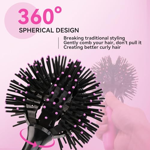 3D Comb Curl Hair Brush, 21.5cm / 8.5in 360 Degree Styling Round Hair Brushes Massage Spherical Shape Curling Hair Brush - Image 3