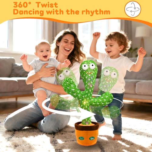 Image of Hunfur Interactive Baby Toys Dancing Talking Cactus Toy,Funny Gift for Infant, Singing Record Repeat What You Say Light Up Toy for Toddler Boy Girl (Volume Adjustment)