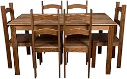 Mesa Retangular de Madeira Maciça com 6 Cadeiras - Durabilidade e Conforto em Pinus Natural (Chocolate)