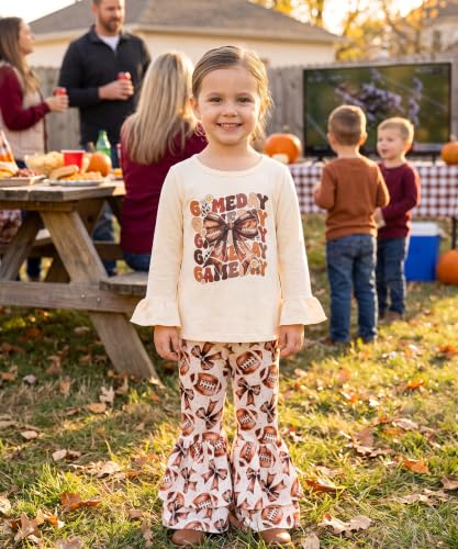 Image of Unique Baby 2 Piece Girls Double Bell Bottom Leggings Outfit with Long Sleeved Shirt Kid and Toddler Clothes Set
