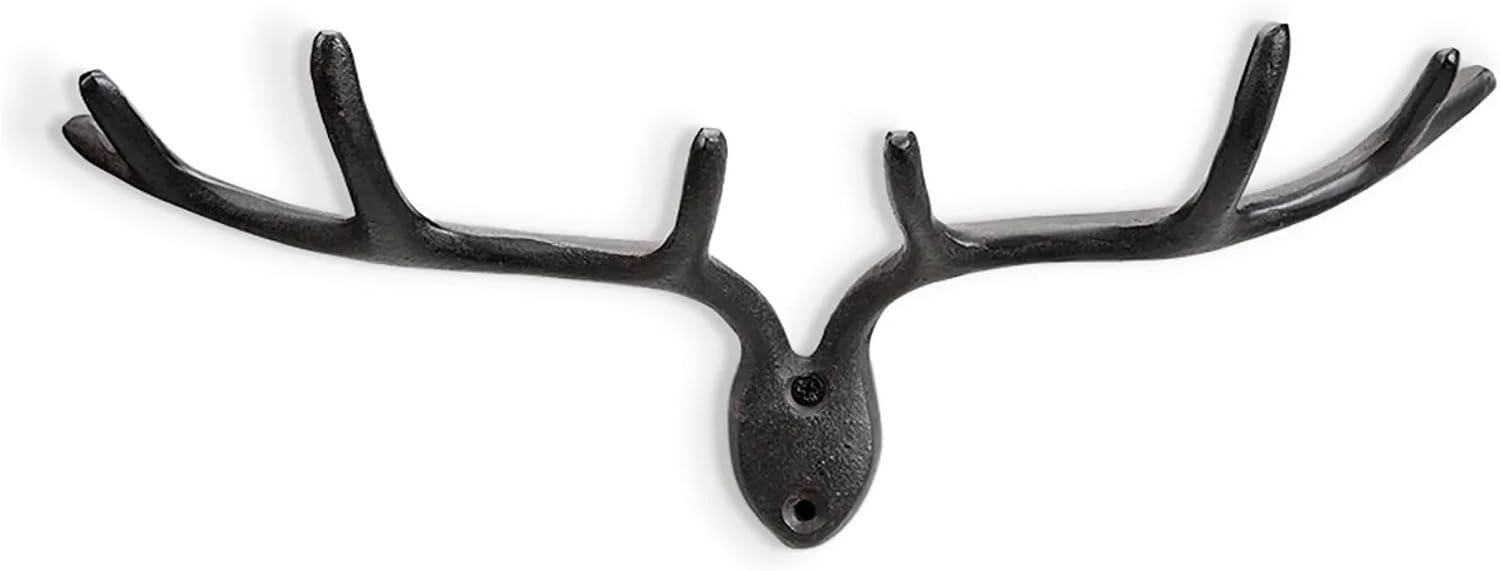 SPI Home 51130 Rustic Antler Black 14.5 x 6 Inch Cast Iron Hanging Wall Coat Key Organizer Holder Hook