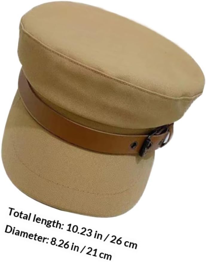 Leather Buckle Beret Hat for Women, Stylish Peaked Cap with Adjustable Strap, Casual Khaki Beret for Outdoor and Streetwear, Size M (56-58cm) Random Color