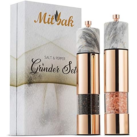 MITBAK Salt and Pepper Grinder Set | Salt and Pepper Mills Easy to Use and Equipped with Adjustable Coarseness And Ceramic Mechanism | Unique Kitchen Gadgets and Tools Packaged in a Stunning Gift Box Cover