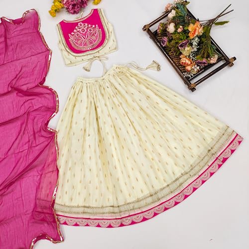 Image of Kids Traditional Lehenga Choli Set with Embroidered Pink Choli & Dupatta