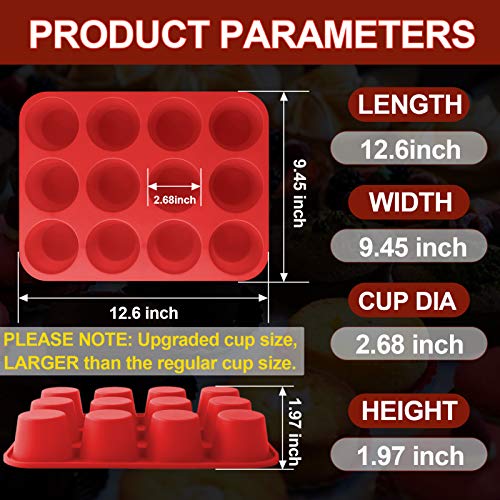 Silicone Jumbo Muffin Pan 12 Cups, European Grade Cupcake Baking Pan - Large Size, Non-Stick Muffin Molds for Baking,Muffin Tray, Food-Grade Muffin Tins Set of 2, BPA Free