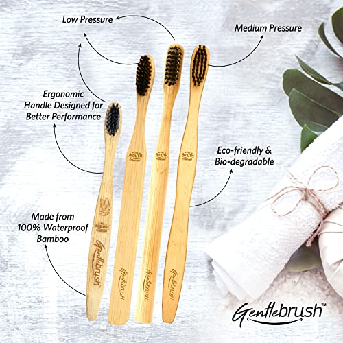Image of Gentlebrush - Family Pack Organic Bamboo Toothbrush with Charcoal Activated Bristles For Kids & Adults (Pack of 4)