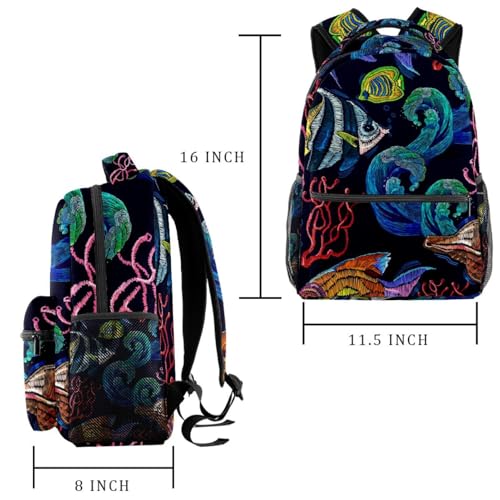 Sac de voyage décontracté multicolore broderie poisson et corail unique - 2