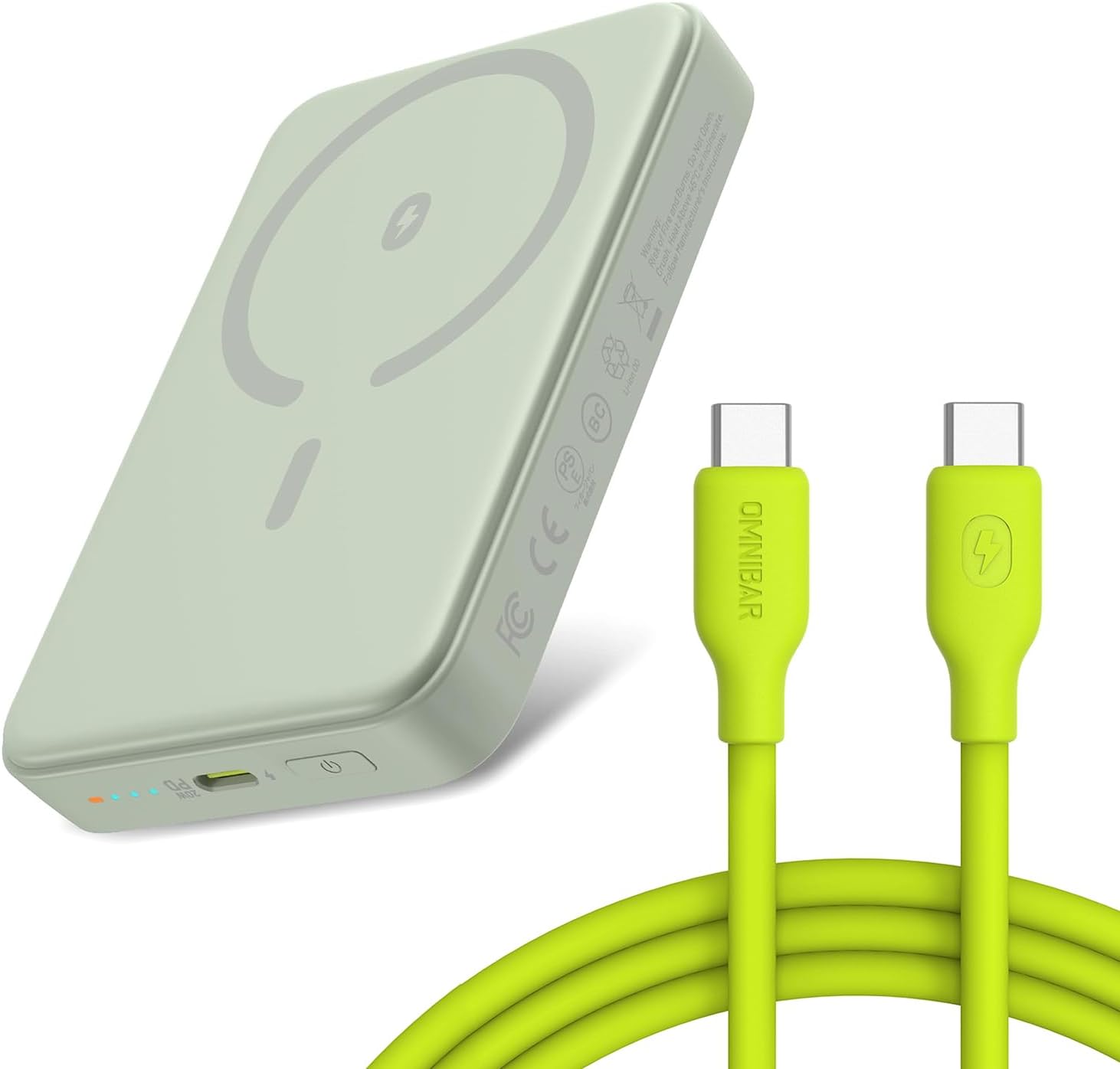 Back to School Deal, 10000mAh Magnetic Power Bank with 240W Silicone USB C to USB C Cable 6FT,Wireless Portable Charger with PD Fast Charging,Type C Charger Cord for iPhone 16 Samsung S25,Lime Green