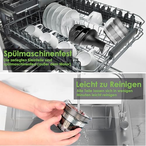 Entsafter Slow Juicer 500W, Saftpresse Elektrisch mit Umkehrfunktion, Entsafter Gemüse und Obst Testsieger 100% BPA Frei, 82MM Öffnung und 1,2L Juicer Machine, Spülmaschinenfest – Bild 6