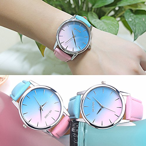 Gierzijia Fashion Rainbow Watch, Unisex Retro Colorful Leather Band Analog Alloy Quartz Wrist Watch, Gift For Your Family And Friends (B) #TOP4