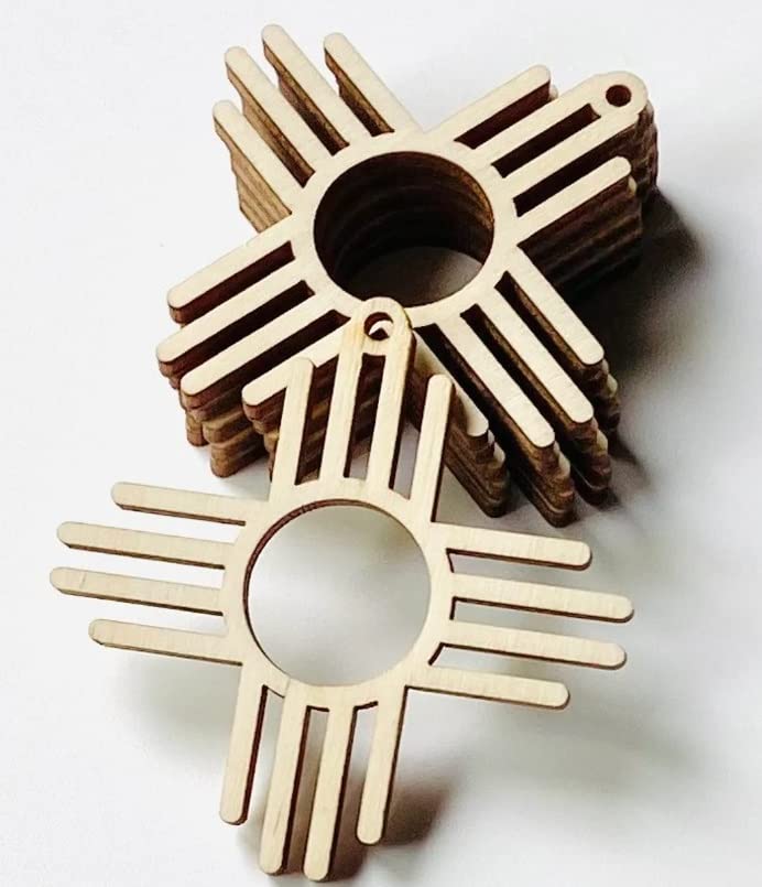 Miniatura 4 de 12 Pieces (Many Sizes) Smooth Unfinished Wood New Mexico Zia Sun Symbol Laser Cutout Dangle Earring Jewelry Blanks Charms Ornaments Shape Crafts