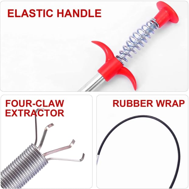 Qwid Kitchen Cleaning Tool, Drain Pipe Cleaning Spring Stick, Hair Catching Drain Pipe Cleaning Claw Wire, Sink Cleaning Stick 3ft 4