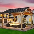 MELLCOM 12' x15' Wood Gazebo, Spruce Solid Wood Hardtop Pavilion, Waterproof Asphalt Roof, for Patio, Lawn, Garden, Easy Installation
