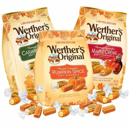 Werther's Original Limited Edition Harvest Soft Caramels - Pumpkin Spice, Caramel Apple, & Cinnamon Creme (8.57 Oz) ( 3 Pack)