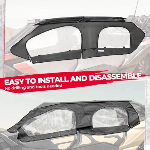 KEMIMOTO X3 Soft Upper Door Set Kit, UTV Soft Cab Doors top Enclosure, Soft Top Door Skin Compatible with 2017-2024 Can Am Maverick X3 Max 4-Seater Models, Work with Roof and Partial Windshields