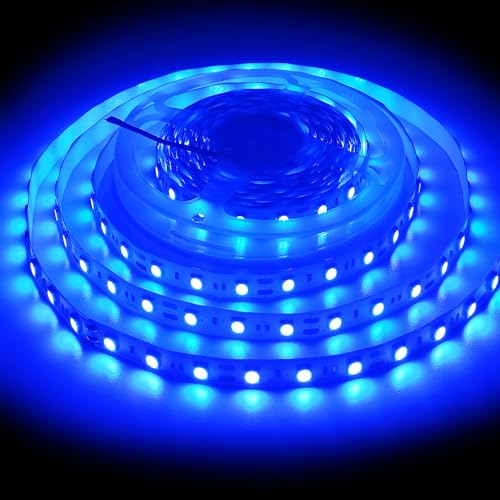 ShineBurky Ruban LED 5M Bleu, 12V Bande LED 5 Mètres 300LEDs SMD5050 Bandeau Lumineux LED Strip Light Flexible pour Intérieur Extérieur Chambre TV Noël Décoration DIY (Sans Alimentation)