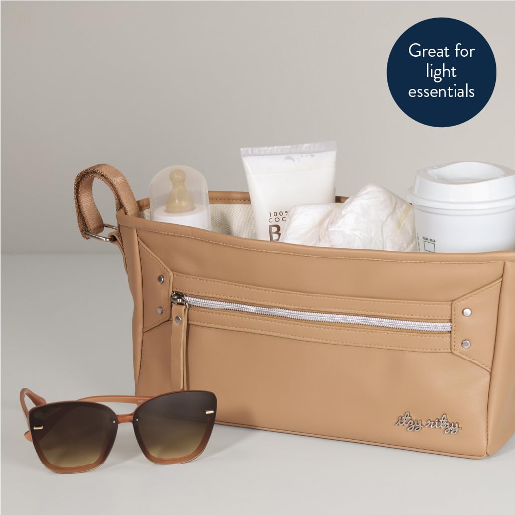 Itzy Ritzy Verstellbarer Kinderwagen-Organizer – Kinderwagen-Organizer-Tasche mit Fronttasche mit Reißverschluss, 2 integrierten Innentaschen und verstellbaren Riemen, passend für fast jeden