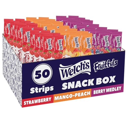 Image of Welch's Absolute Fruitfuls Fruit Strips, Tasty Dried Fruit Snacks for School Lunches, Berry Medley,Mango Peach, Strawberry 0.5oz (Pack of 50)