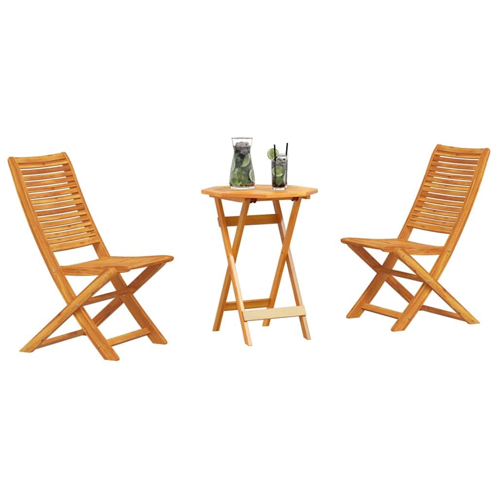 Lot de 3 meubles de jardin pliants en bois massif d'acacia marron avec 2 chaises, table pliante pour terrasse et balcon - Résistant aux intempéries
