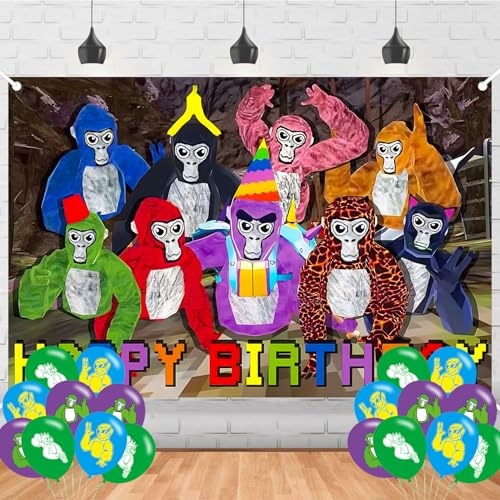 Gorilla Monkey Birthday Backdrop Video Game Poster for Cartoon Monkey Theme Party Decorations Game Birthday Supplies Background Studio Shoot Photo Props