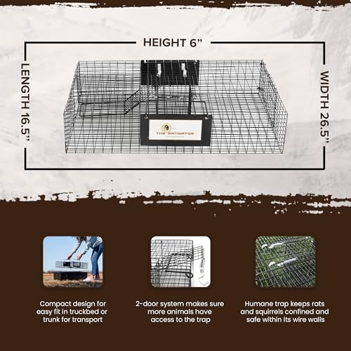 Rugged Ranch Ratinator Indoor or Outdoor Multi-Catch Rat Trap - Humane Live Cage Catcher, Rodent Control for Homes, Barns, Attics, Garages, Sheds, Gardens and Farms
