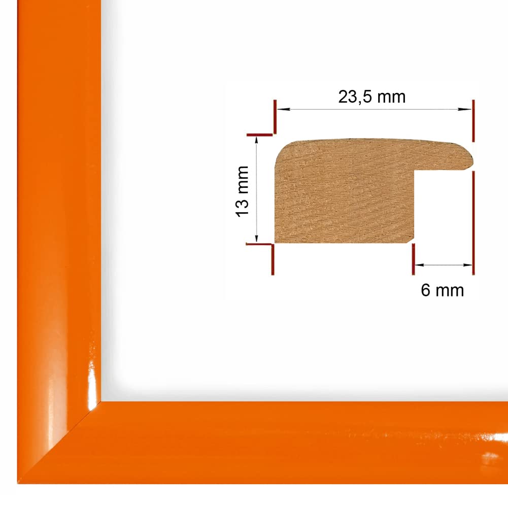 PrimeLuxe Massif Bois Cadres photo sur mesure Étroit 50 x 60 cm en Orange brillant | Taille sélectionnable | Verre acrylique incassable | Cadre pour affiches | Puzzle | Collage | EC121