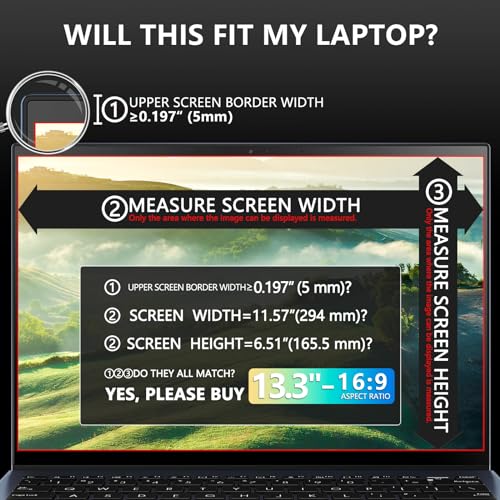 Image of FILMEXT Magnetic Laptop privacy screen 13.3 inch for 16:9 Widedisplay | Removable Laptop Privacy Screen Shield Anti Glare Blue Light Filter Compatible with HP /Dell /Acer /Lenovo /Asus